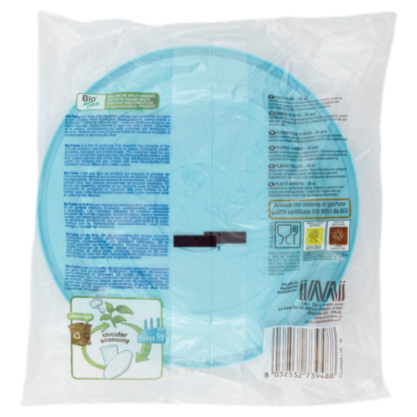 Bio Table i colori della natura Piatti Piani Compostabili Azzurro 20 pz