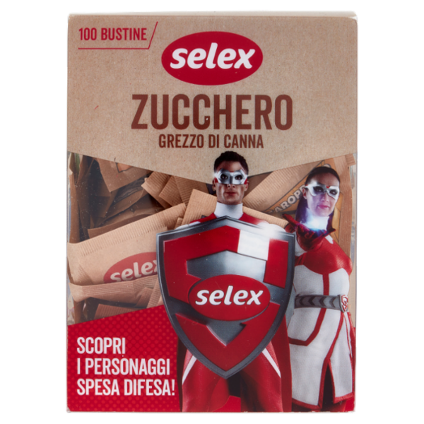 Selex Zucchero di Canna Grezzo 100 Bustine da 4 g
