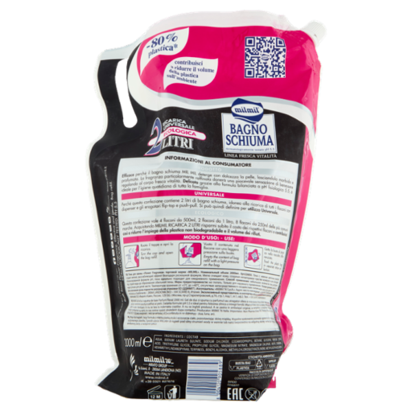 milmil Bagno Schiuma Flower Fragrance Ricarica Universale Ecologica 2 Litri