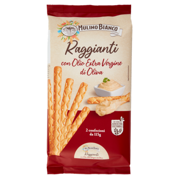 Mulino Bianco Raggianti Grissini con Olio Extra Vergine di Oliva con Farina Sostenibile 230g