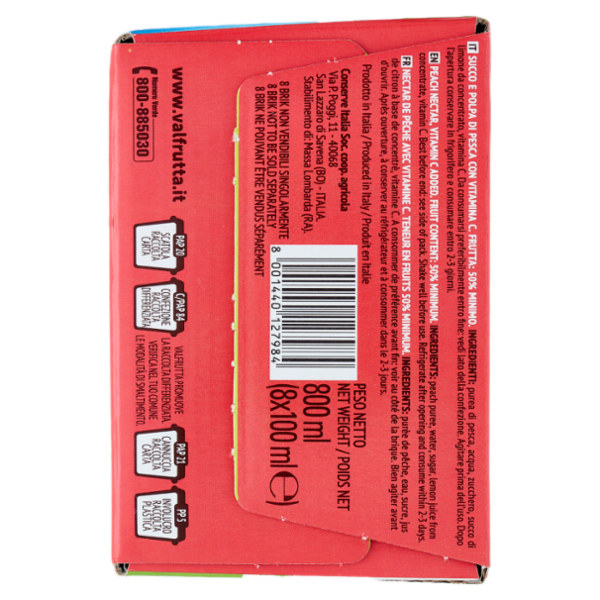 Valfrutta i Triangolini Pesca Italiana succo e polpa Brik 8 x 100 ml