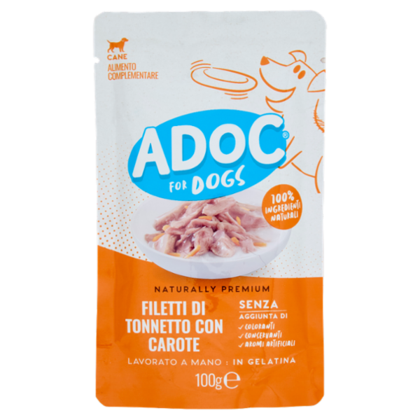 ADoC For Dogs Naturally Premium Filetti di Tonnetto con Carote in Gelatina 100 g