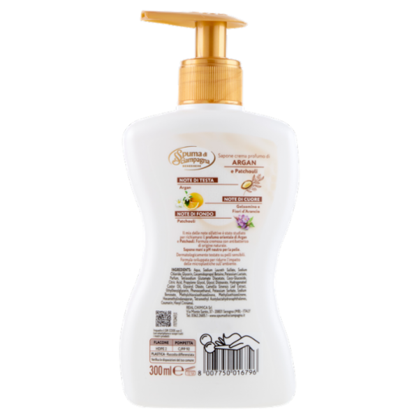 Spuma di Sciampagna Benessere Sapone crema Argan e Patchouli 300 ml