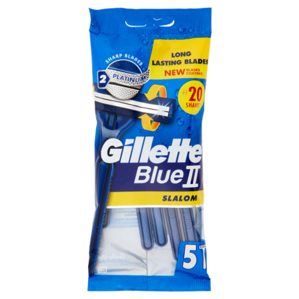 Gillette Blue II Slalom Rasoio da Uomo Usa e Getta a 2 Lame con Testina Oscillante 5 Rasoi