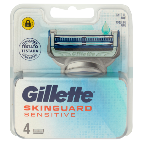 Gillette Lamette di Ricambio per Rasoio da Uomo SkinGuard Sensitive con Aloe, 4 Ricariche