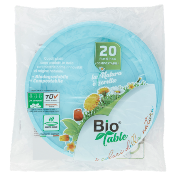 Bio Table i colori della natura Piatti Piani Compostabili Azzurro 20 pz