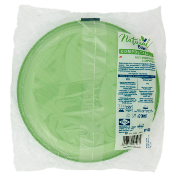 Natural Bibo Color piatti piani Verdi Biodegradabili e compostabili 20 pz