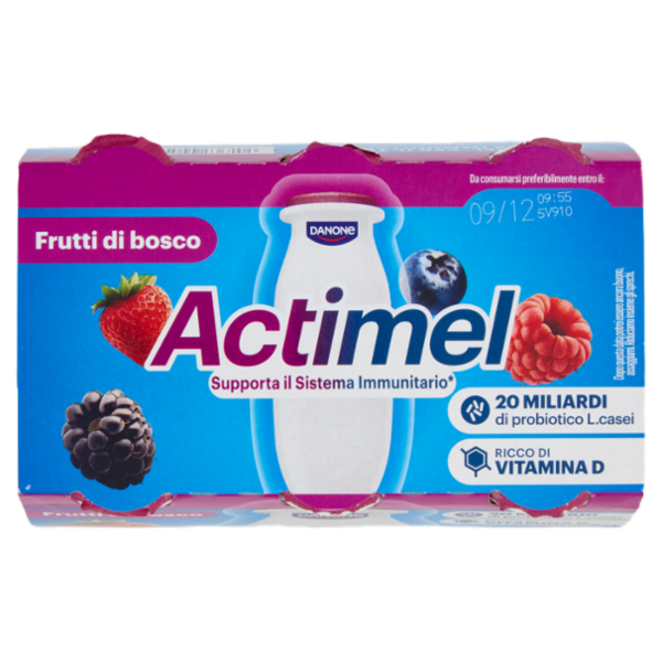 ACTIMEL, Yogurt da Bere con Vit B6 e D per il Sistema Immunitario, gusto Frutti di Bosco, 6X100G