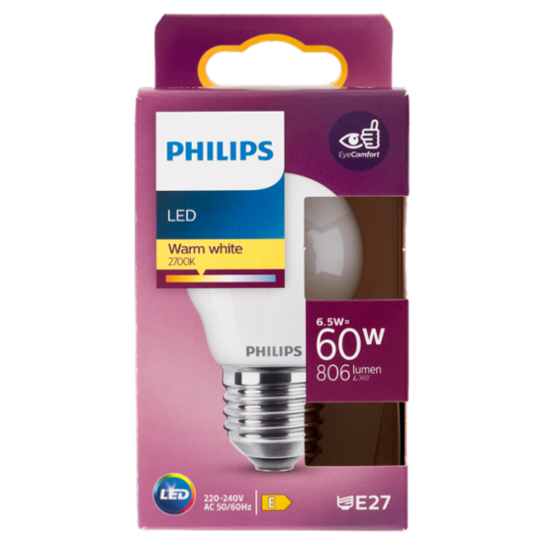 Philips Led sfera vetro 60W E27 2700K