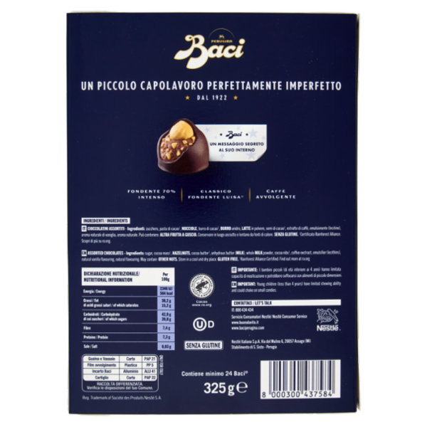 BACI PERUGINA Tanti Baci Cioccolatini Assortiti Scatola Regalo Fondente 325g