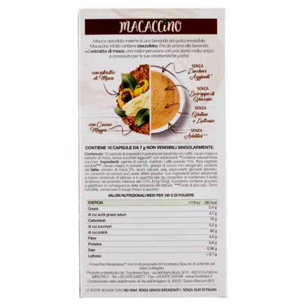 foodNess Macaccino Compostabile Nespresso Compatibile 10 x 7 g