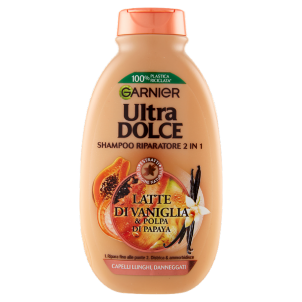 Garnier Shampoo Ultra Dolce Vaniglia e Polpa di Papaya, Shampoo per Capelli Lunghi, 250 ml