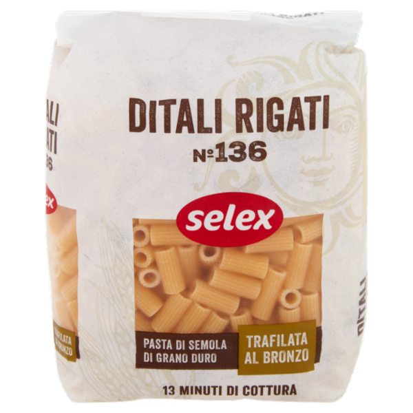Selex Pasta di Semola Trafilata al Bronzo Ditali Rigati 500 g