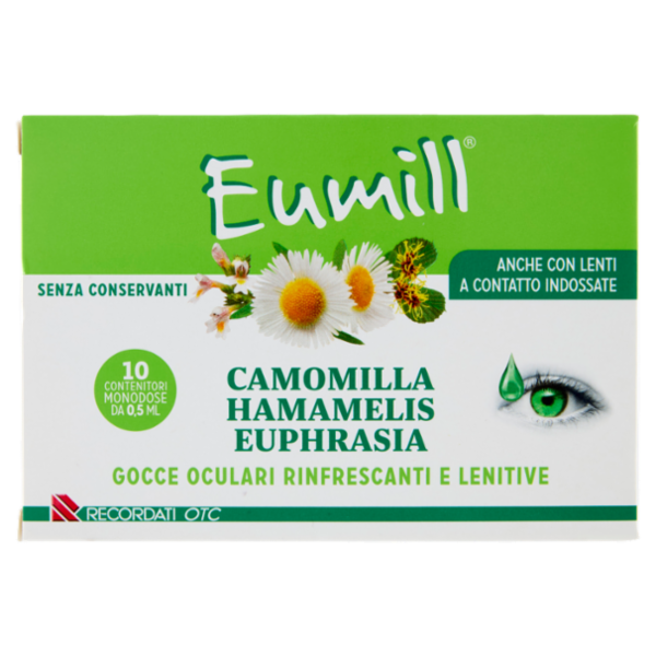 Eumill Camomilla Hamamelis Euphrasia Gocce Oculari Rinfrescanti Lenitive Monodose 10 x 0,5 ml