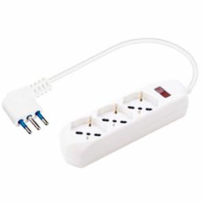 PRESA TRIPLA PLURISTANDARD CON INTERRUTTORE DI SICUREZZA, 1,5 mt CAVO COLORE BIANCO