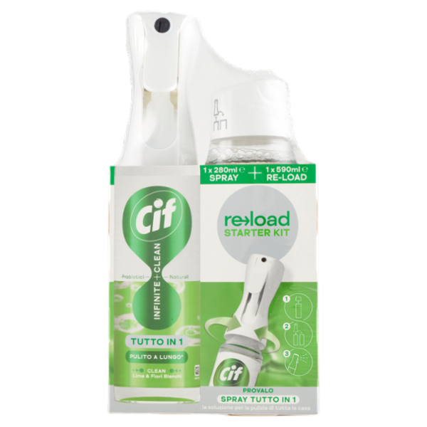 Cif Infinite + Clean Tutto in 1 Clean Lime & Fiori Bianchi 280 ml + Re-Load 590 ml