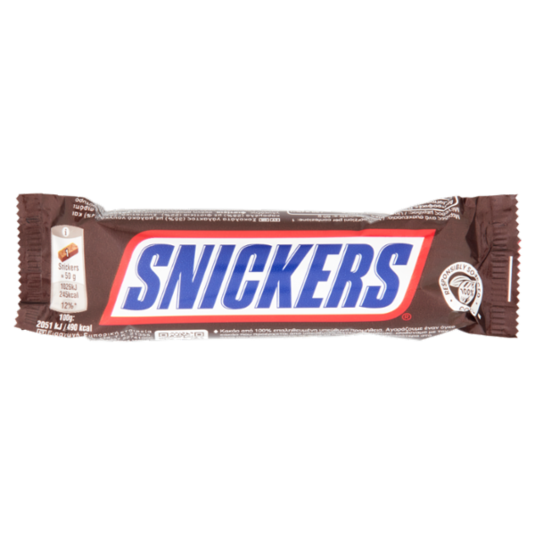 Snickers Snack al Cioccolato, Caramello e Arachidi Tostate 50 g