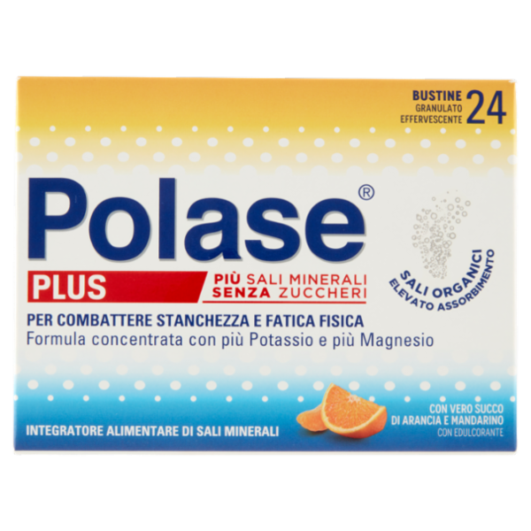Polase plus integratore sali minerali con più magnesio, potassio gusto arancia-mandarino 24 bst 161g
