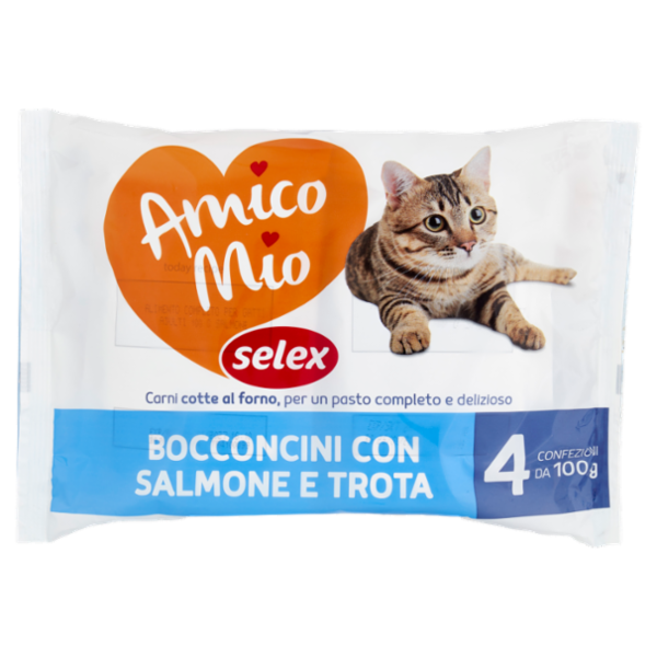 Selex Amico Mio Bocconcini per Gatto con Trota e Salmone 4x100 g