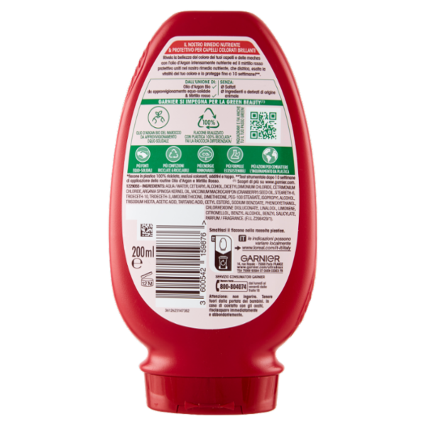 Garnier Ultra Dolce Balsamo all'Olio di Argan e Mirtillo Rosso per capelli trattati o colorati 200ml