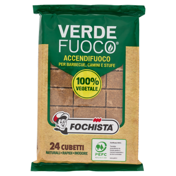 Fochista Verdefuoco Accendifuoco per Barbecue, Camini e Stufe Cubetti 24 pz
