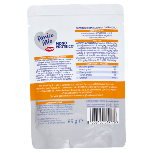 Selex Amico Mio Gatto Paté con Pollo Mono Proteico 85 g