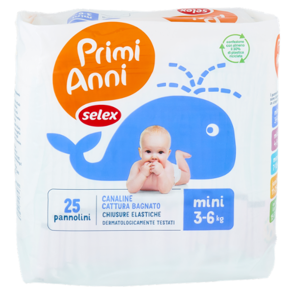 Selex Primi Anni Pannolini per Bambini Mini 3-6 kg 25 pezzi