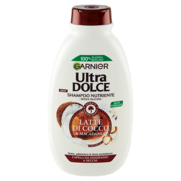 Garnier Shampoo Ultra Dolce Latte di Cocco e Macadamia, Capelli Morbidi e Setosi, 300 ml