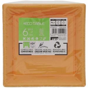 Biotable 6 Piatti Quadrati 18x18cm Arancione