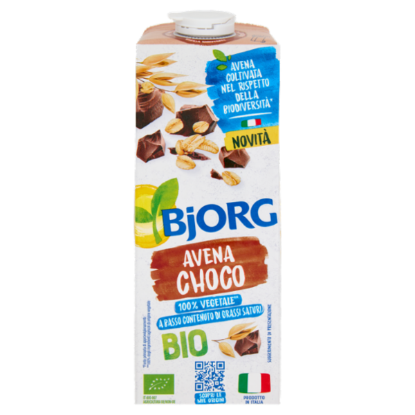BJORG Avena e Cacao Bevanda Vegetale Biologica, Senza Zuccheri Aggiunti, Prodotto in Italia, 1L
