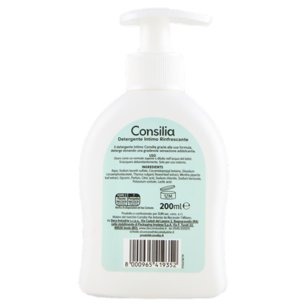Consilia Detergente Intimo Rinfrescante con Timo e Menta Piperita pH4 200 ml