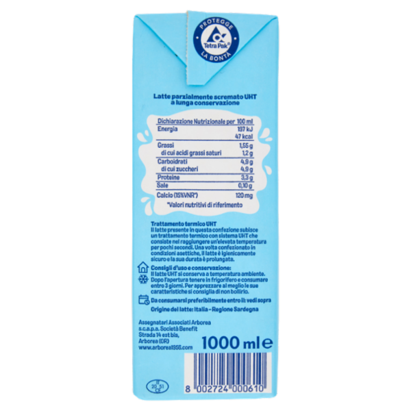 Arborea Latte Parzialmente Scremato UHT a Lunga Conservazione 1000 ml