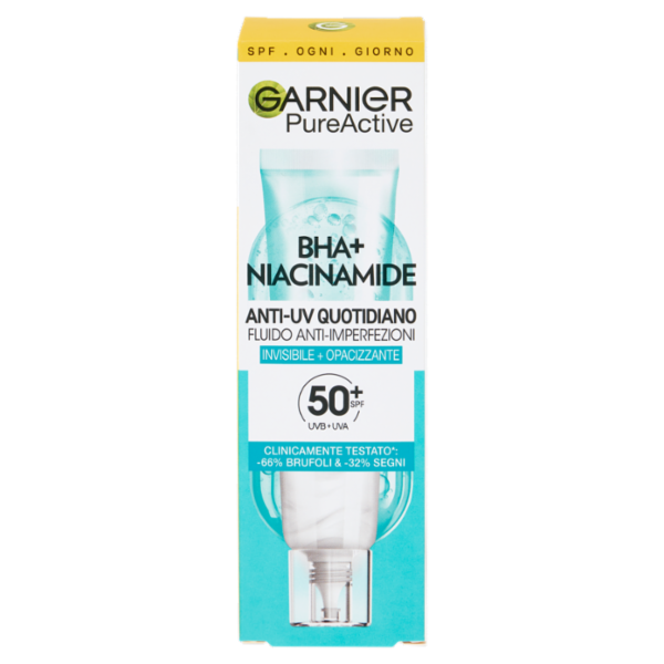 Garnier PureActive Anti-UV Fluido Quotidiano Anti-Imperfezioni, SPF 50+ 40 ml