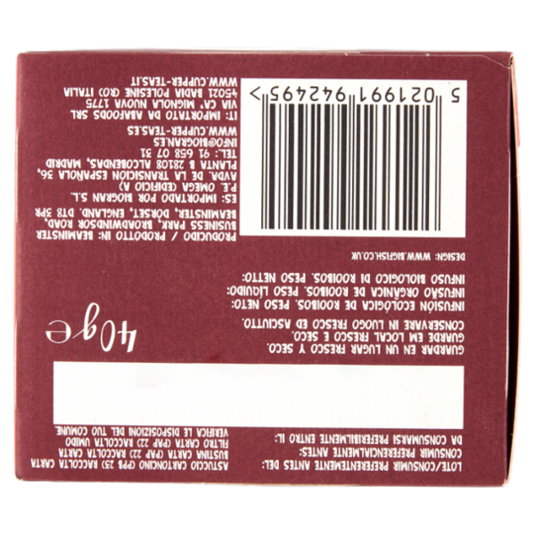 CUPPER Infuso Biologico Rooibos, Antiossidante, Senza Teina, Senza Caffeina, 20 Bustine 40 g