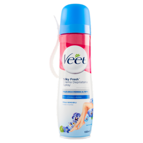 Veet Crema Depilatoria Pelli Sensibili in Spray, Per Corpo Gambe, Ascelle e Zona Bikini, 150 ml