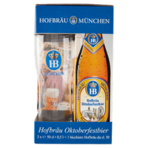 Hofbräu München Hofbräu Oktoberfestbier 3 x 0,5 l + 1 Bicchiere Hofbräu Da Cl. 50