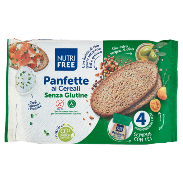 Nutrifree Panfette ai Cereali Senza Glutine 4 Monoporzioni da 2 Fette 320 g
