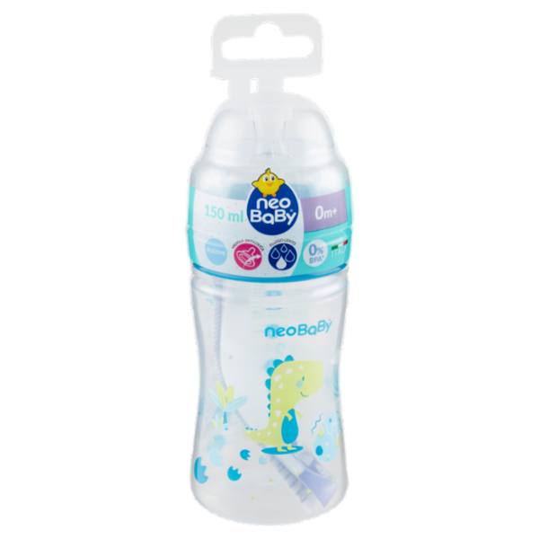 neo Baby Biberon Plastica Collo Largo 150 ml 0m+ Dino Blu