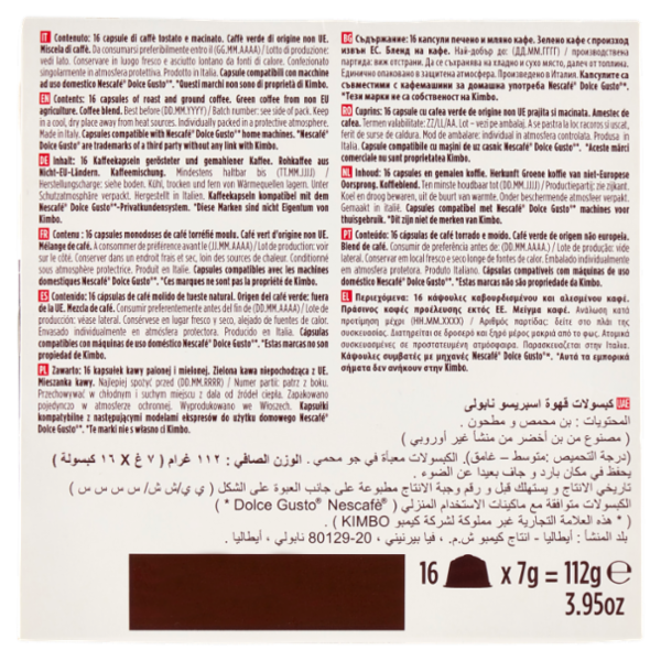 Kimbo Espresso Napoli Capsule Compatibili con le Macchine Nescafé Dolce Gusto* 16 x 7 g