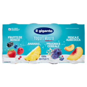 IL GIGANTE Yogurt Magro Frutti Di Bosco, Ananas, Prugna e Cereali, Pesca e Albicocca 8 x 125 g