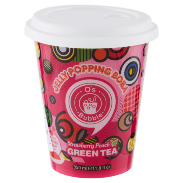 O's Bubble Jelly Popping Boba Strawberry Peach Green Tea 350 ml