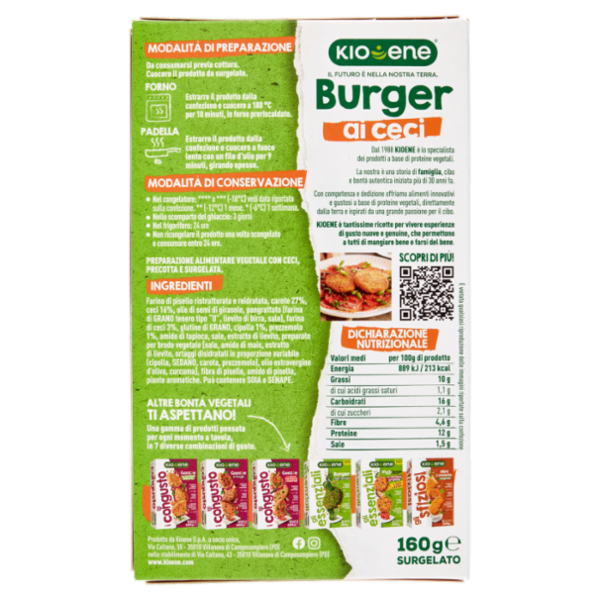 Kioene gli essenziali Burger ai ceci 2 Burger Surgelati 160 g