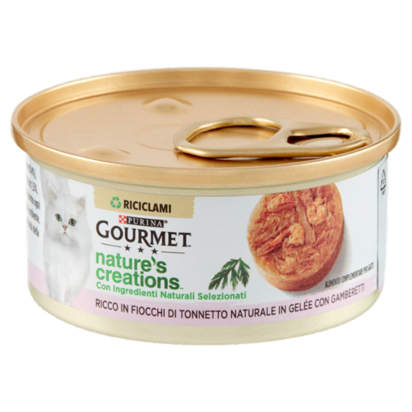 PURINA GOURMET Nature's Creations Ricco in Fiocchi di Tonnetto Naturale in Gelée con Gamberetti 70 g