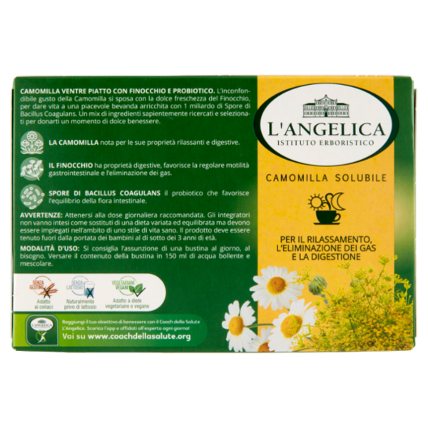 L'Angelica Camomilla Ventre Piatto con Finocchio e Probiotico Senza Zuccheri 14 Bustine 56 g