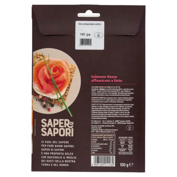 Selex Saper di Sapori Salmone Affumicato Rosso a Fette 100 g