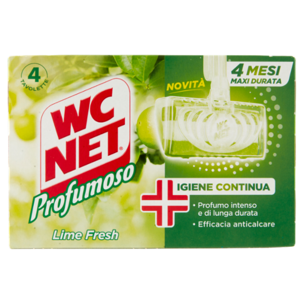 Wc Net - Tavoletta Profumoso 3 Effect, Detergente Igienizzante Solido WC, Lime Fresh, 4 Pezzi