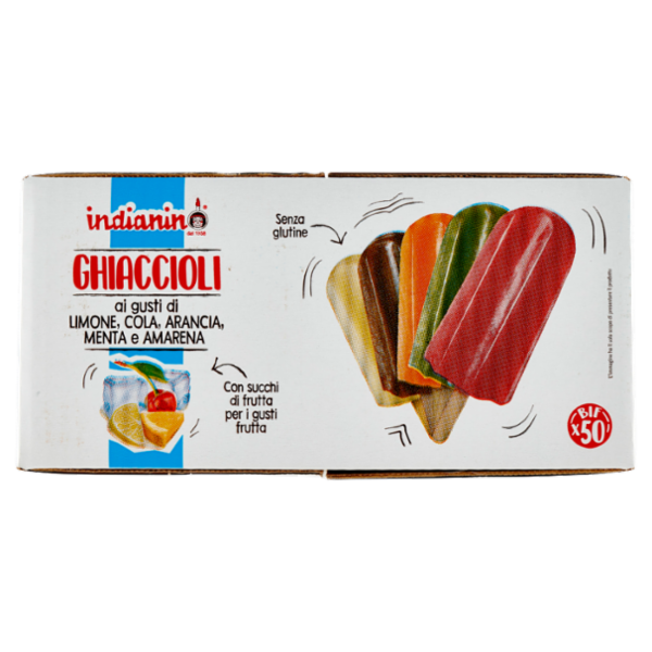 indianino Ghiaccioli ai gusti di Limone, Cola, Arancia, Menta e Amarena 50 x 75 g