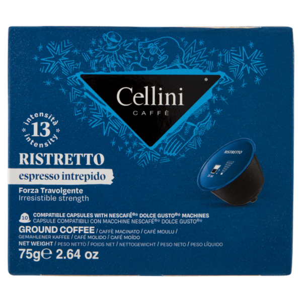 Cellini Caffè Ristretto espresso intrepido 10 Capsule Compatibili 75 g