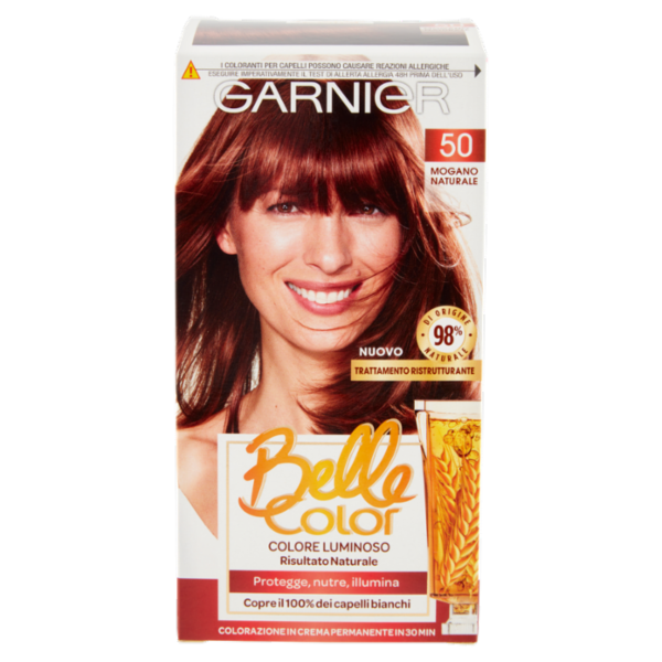 Garnier Belle Color Tinta Capelli, Copre il 100% dei capelli bianchi, 50 Mogano Naturale