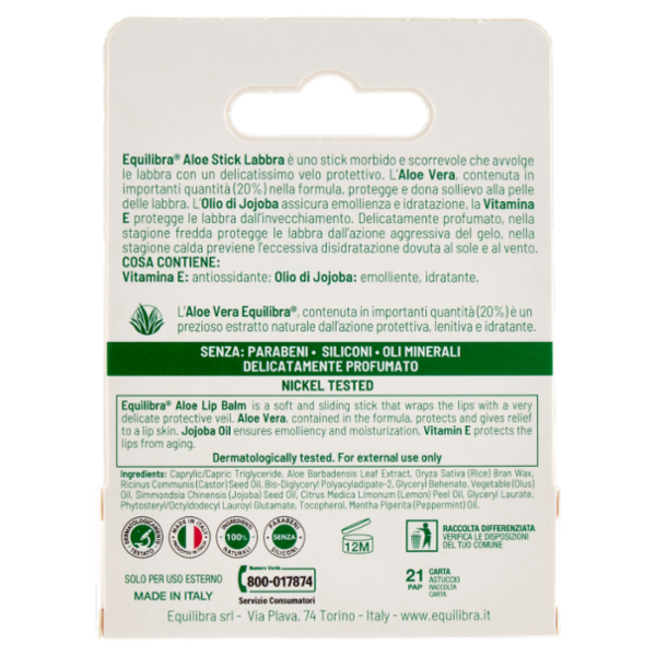 equilibra Aloe Stick Labbra Protettivo - Lenitivo 5,5 ml